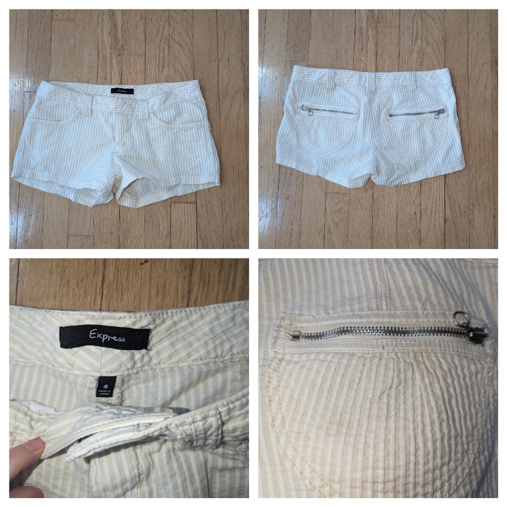 EXPRESS tan striped zipper shorts 4